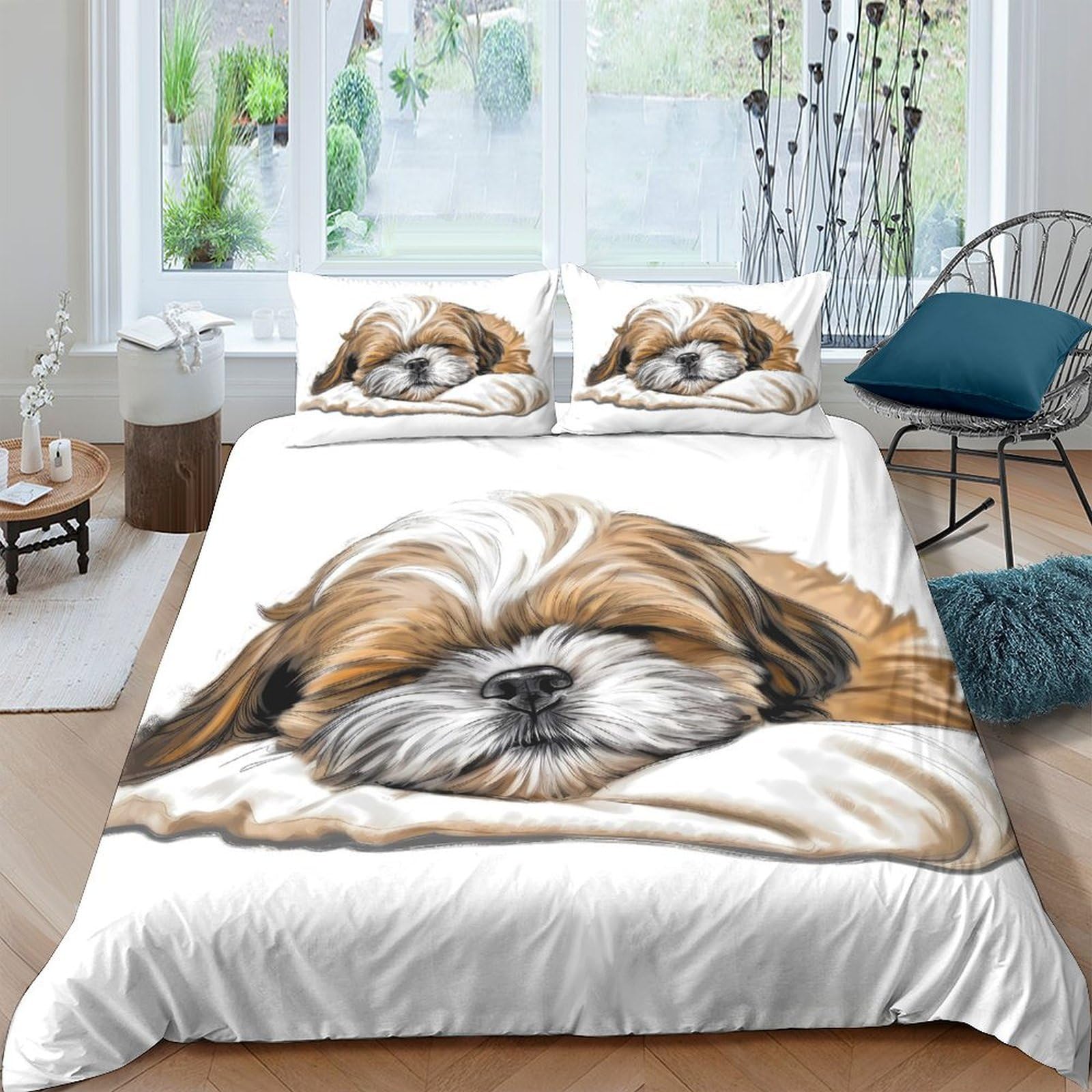 Ctjqhvkz Style-2 3D Printed Shih Tzu Dog Fitted Sheet Microfiber Soft Breathable Cartoon Puppy Bed Cover For Bedroom Dorm Decor Single（135X200cm）