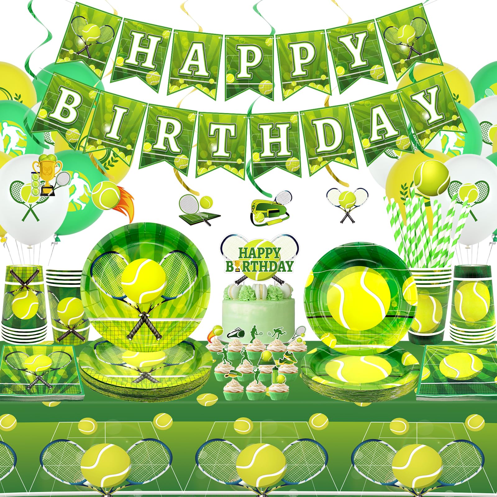Décorations de fête d'anniversaire de tennis : pack de table complet - 8