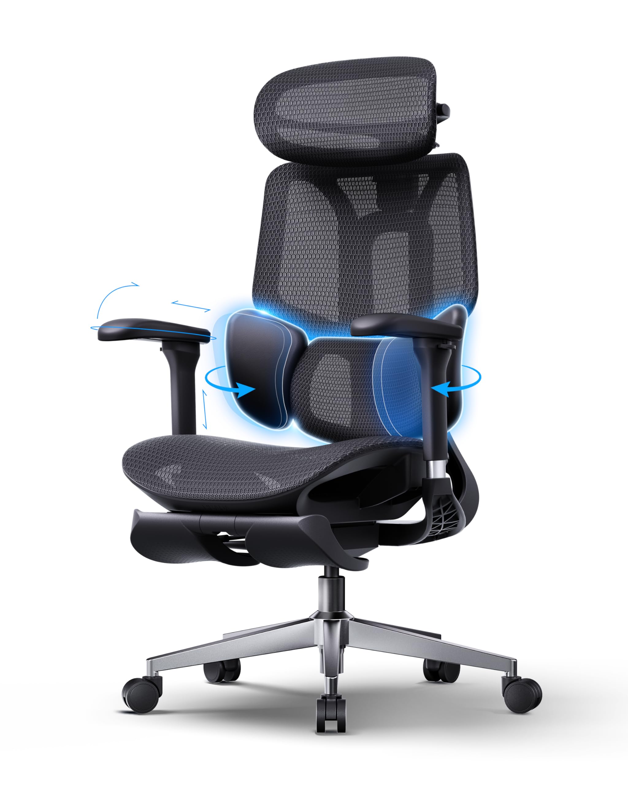 Hbada E3 Air 2026 Ergonomic Office Chair, 3-Zone Lumbar Support, Comfy Home Office Chair with Auto Recline, 4D Headrest & Armrests, 140° Tilt for Work & Relax with Footrest, Black with Footrest