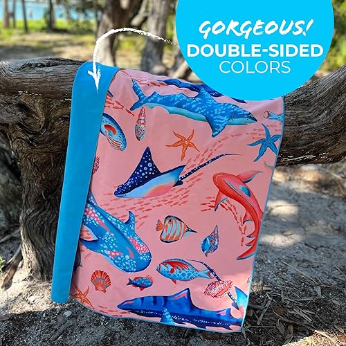 Miniatura 6 de PRIS+SAND Sharks & Friends - Toalla de playa de secado rápido para niños. Toalla de microfibra de 60 x 30 pulgadas a prueba de arena, absorbente,
