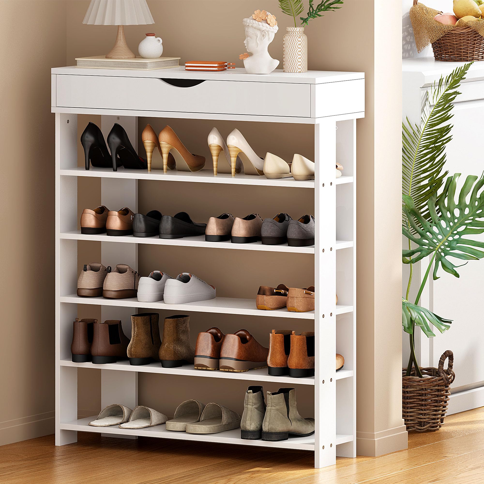 sogesfurniture Scarpiera in legno a 5 livelli, per 20 paia di scarpe, ideale per corridoio, corridoio, scale, 75 x 30 x 94 cm, bianco