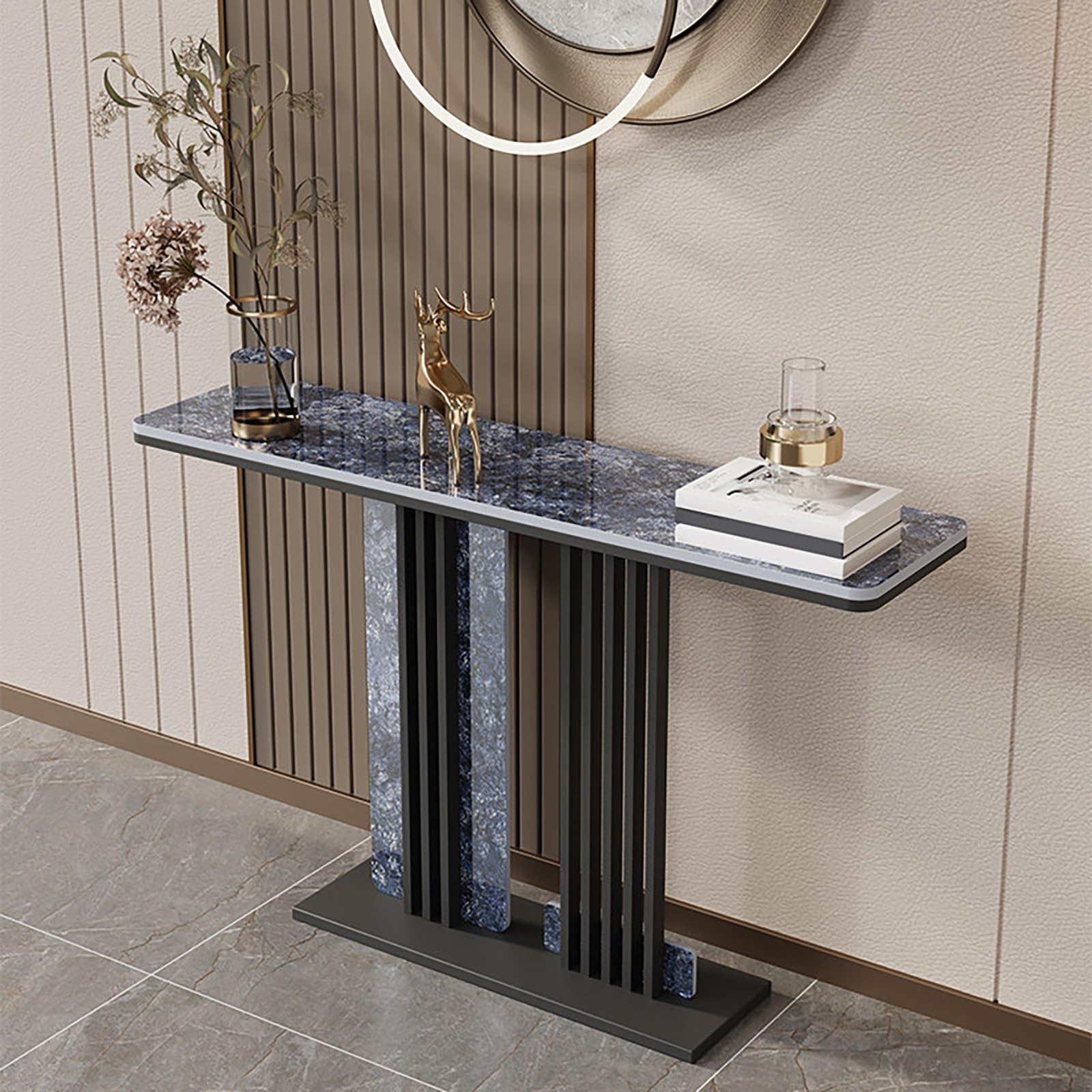Mesa consola de mármol y base de metal moderna para entrada o vestíbulo elegante