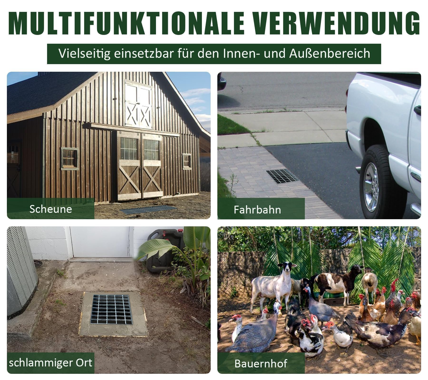 Gitterrost Verzinkt 400x400x30 mm MW: 30/50 mm Tragstab 30/3 mm Metallgitter Gitter Abflussgitter Einlaufgitter Gully‑Gitter für Bodenablauf Hofablauf Feuerverzinkt Rostfrei Quadratisch
