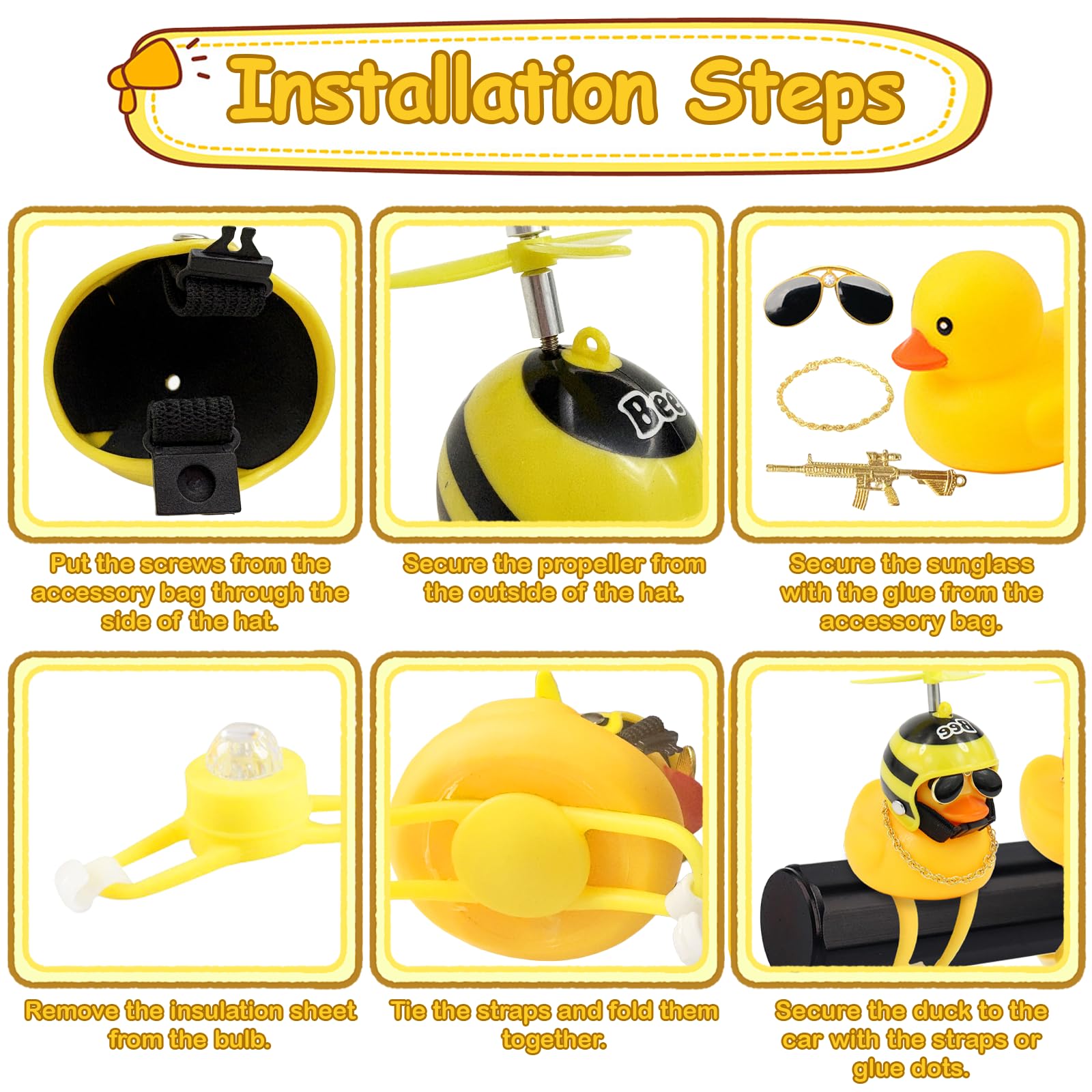 Xerteam Rubber Duck Bike Bell Set Kids, LED Bike Handlebar Decoration mit 2 Duck+5 Helmet + 2 Propellers + 2 Sunglasses - Image 3