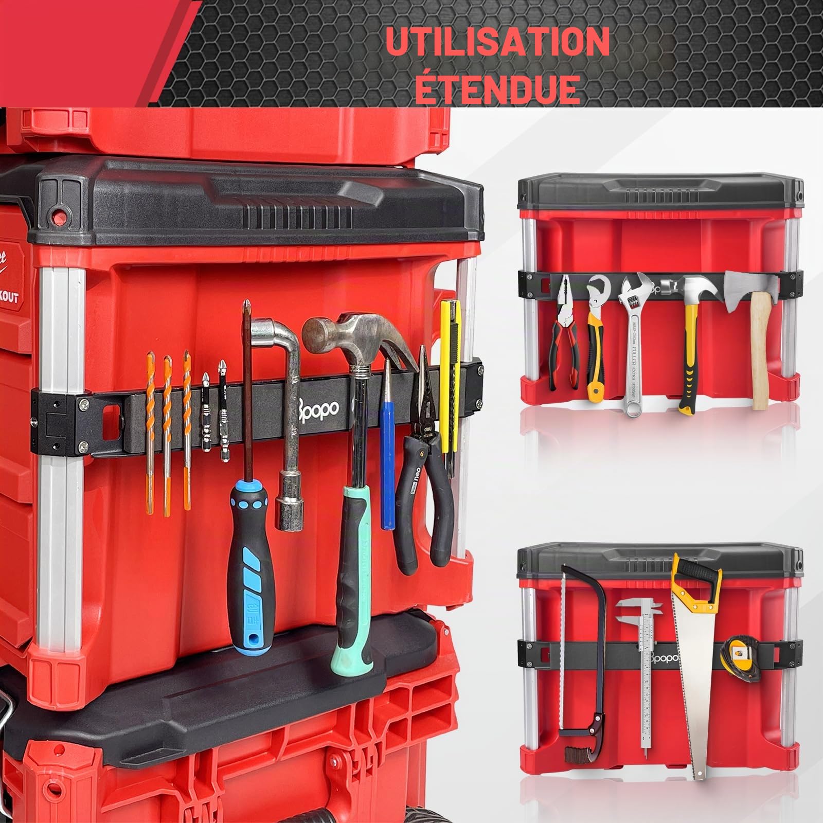 Support de Barre Magnétique Puissant pour Boîte à Outils Milwaukee Packout Rolling - Côté sur Rails d'Emballage