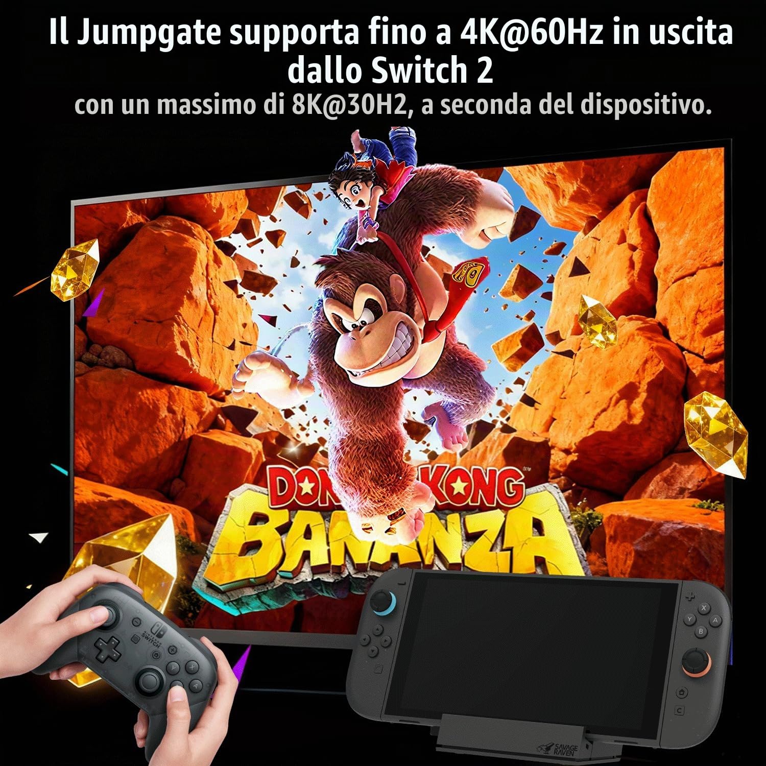 SAVAGE RAVEN by Skull & Co. Jumpgate PRO Portable Dock with Detachable USB Hub HDMI TV Adapter for Nintendo Switch 2- Black