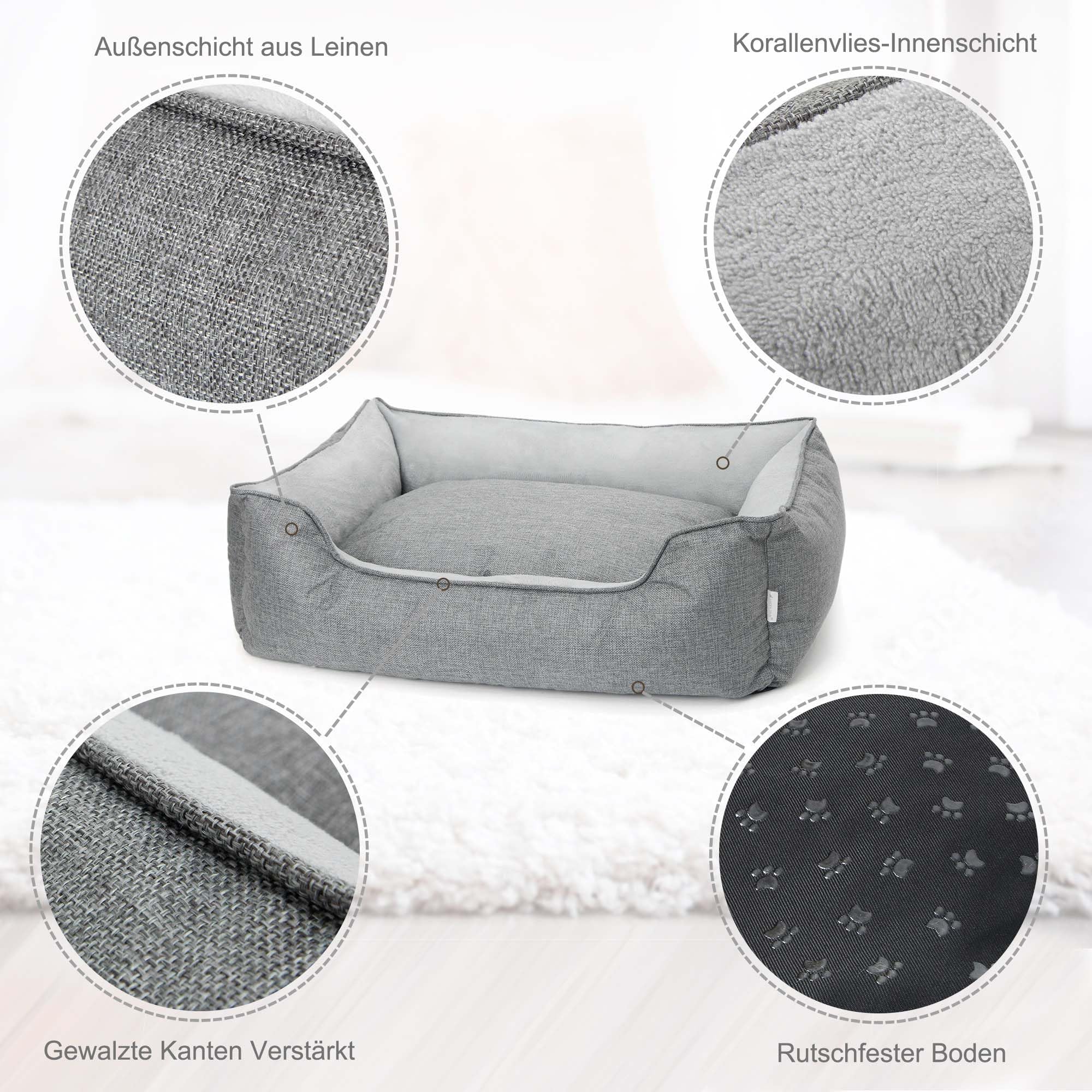 Lucky Sign Hundesofa Waschbar Orthopädisches Hundebett für Große & Kleine Hunde, Weiches Flauschiges Hundebett mit Abnehmbarem Bezug, 60x47x19cm - Grau