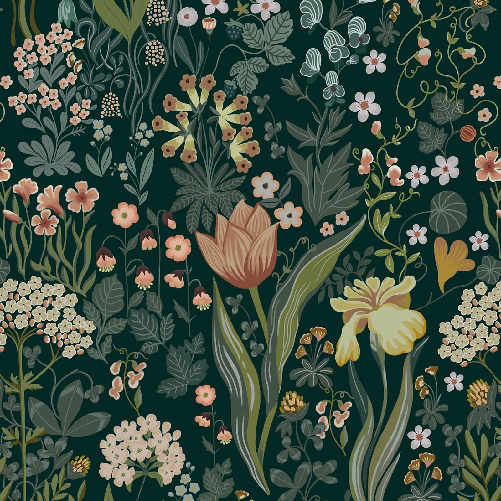 Toduso Peel and Stick Wallpaper Vintage Wall Paper Green Floral Contact Paper Removable Wallpaper 17.3"x118" Leaf Flower Self Adhesive for Bedroom