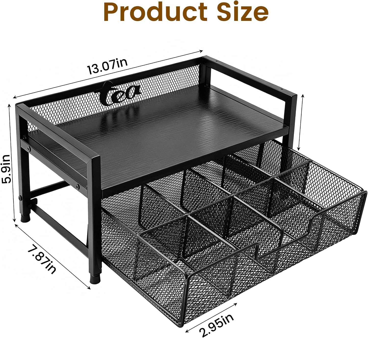2 Tier Tea Bag Organizer - 8 Drawer Sliding Tea Box Organizer, Tea Bar Accessories Organizer for Countertop, Bar Station, Kitchen (Black) image 4