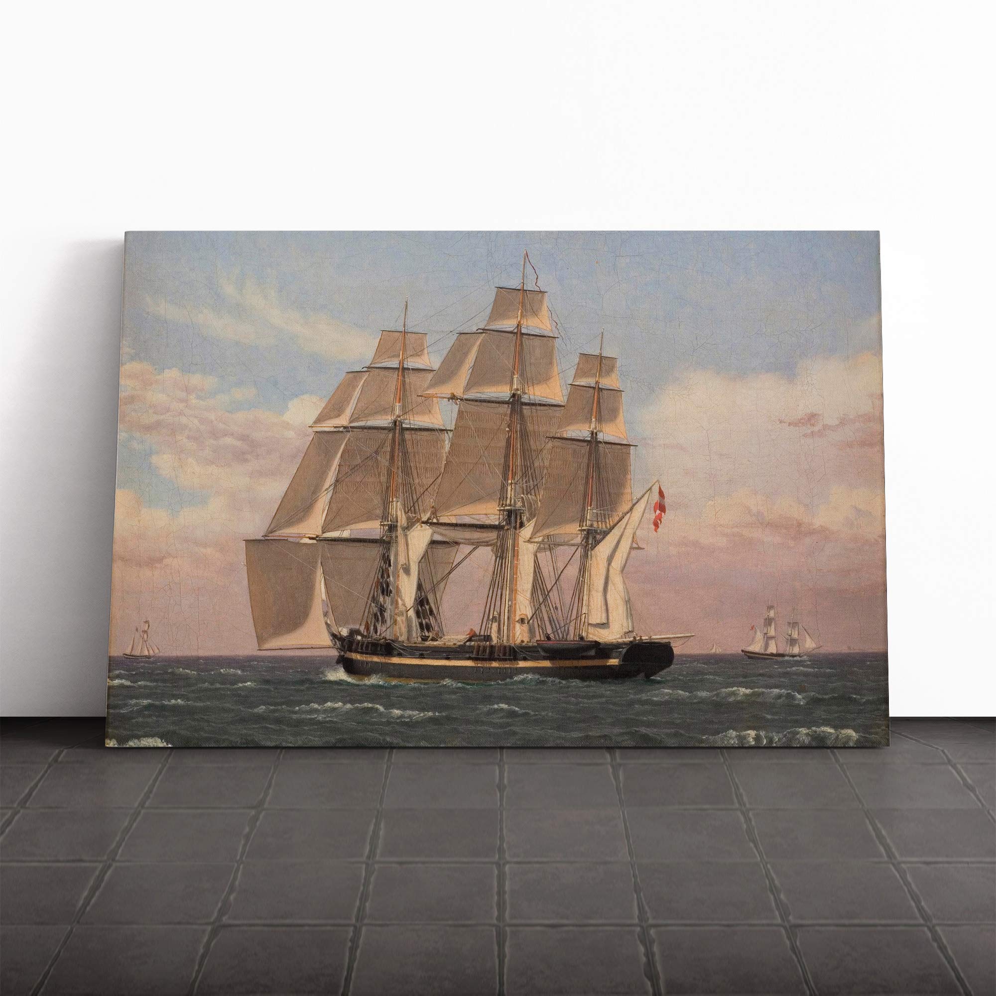 Christoffer Wilhelm Eckersberg Sailing Ship Canvas Print | Gallery Wrapped 30mm Frame Wall Art | 24x16 inches | Ready to Hang | Modern Seascape Picture | Living Room Bedroom Lounge Office