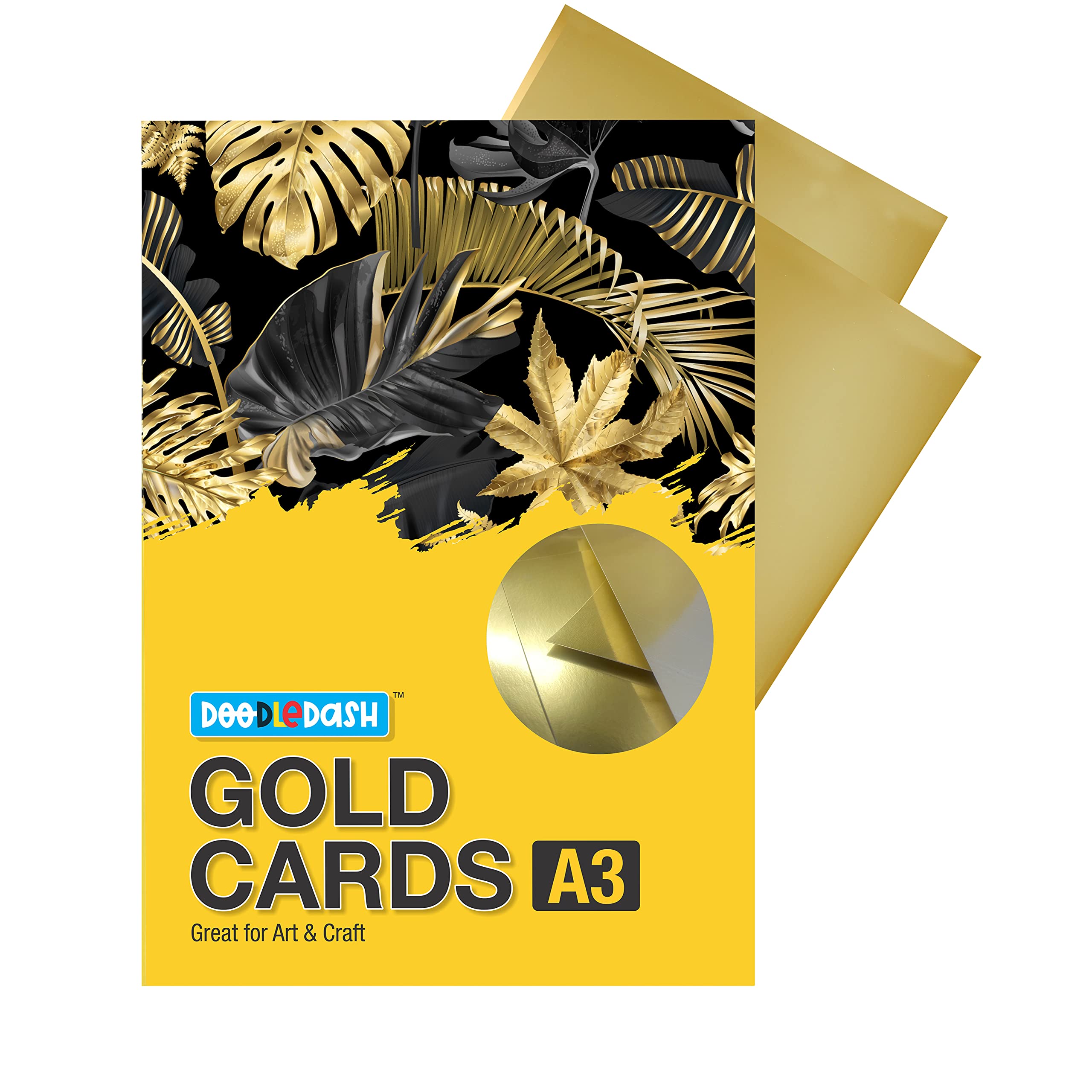 DoodleDash Gold Cards Metallic Shade A3(Paper Size :- 11.7 x 16 Art And Crafts, Scrapbooking, Paper Decorations, Invites, Card Making And Other Cardstock Activities And Projects (Pack of 30 Sheets)