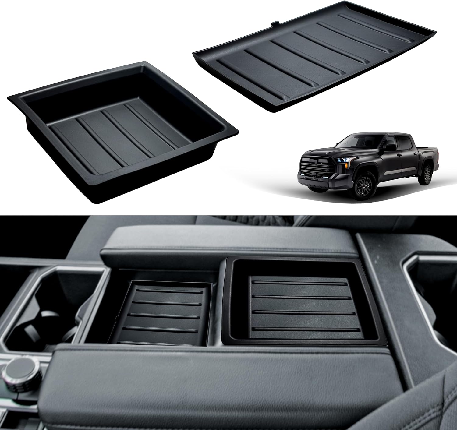 Center Console Tray Liner for Toyota Tundra Accessories 2022-2025 2026 (Only fits SR, SR5, Limited) & 2023-2026 Sequoia Console Organizer Liner Anti-Slip Silicone Armrest Lid Mat Protective Pad 2PCS
