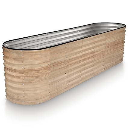 Galvanized Raised Garden Beds Outdoor // 8?2?2 ft Planter Raised Beds for Gardening, Vegetables, Flowers // Large Metal Garden Box (Light Wood Grain) // Patent Pending Tool-Free Assembly