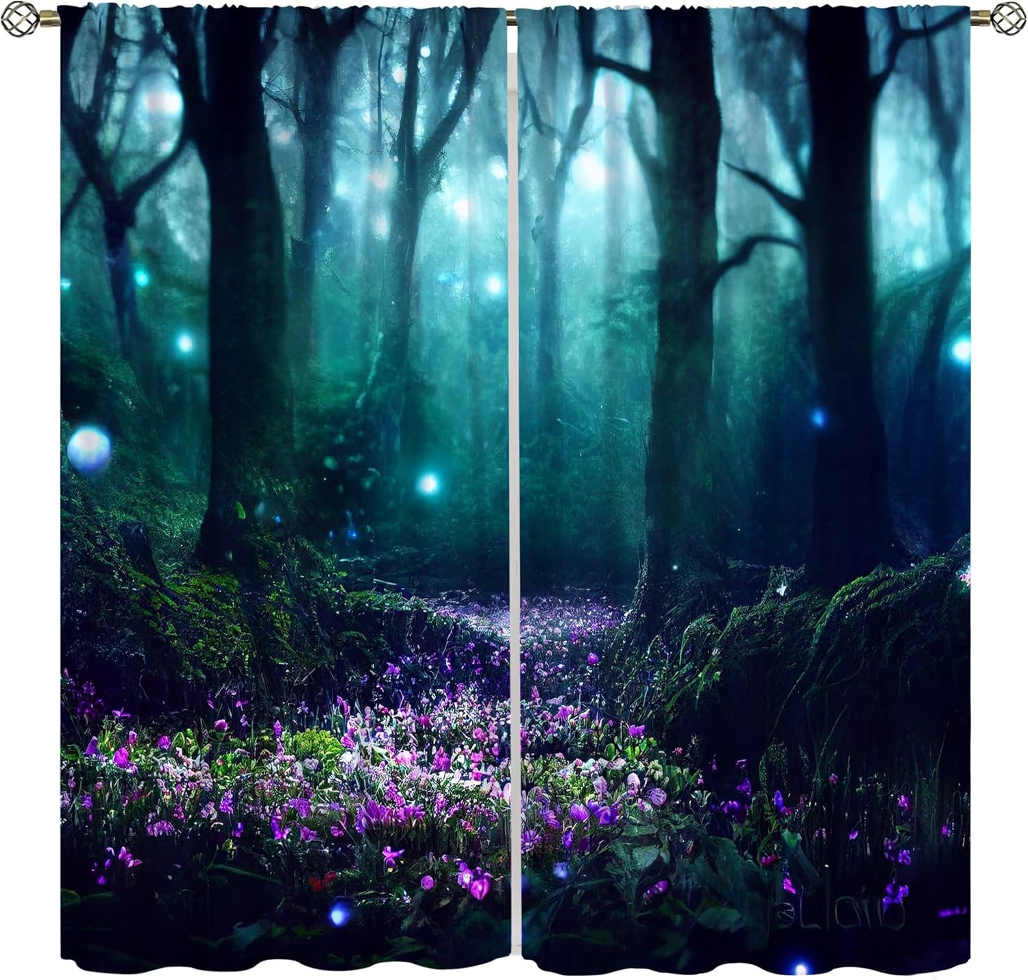 Sunlit Mythical Forest Blackout Curtains Enchanted Waterfall Magical Woods Dreamscape Decor Window Treatments for Kitchen Girls Boys Bedroom Living Dining Room 55" W X 63" L