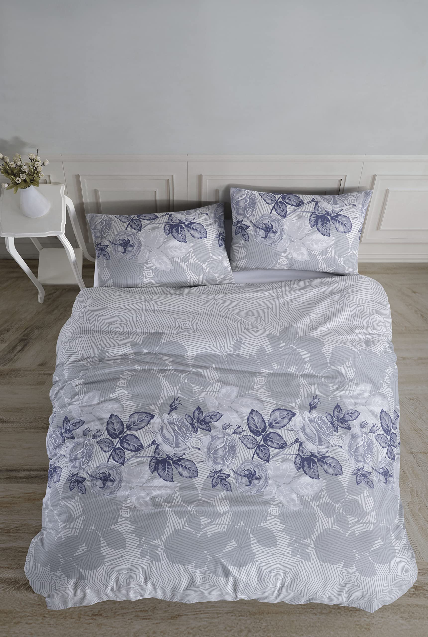 Homy Textiles3pc Double Bed Cover Set (1 Duvet Cover and 2 Pillowcases), Printed Cotton Duvet Cover Set, Beautiful Alternative to Egyptian Cotton Duvet Covers, Annie Blue, 200 x 200 cm