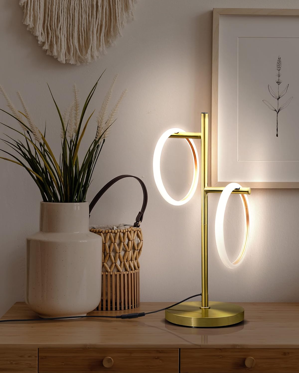 Brightech Set Saturn Floor Lamp and Table Lamp, Great Living Room Decor, Tall Tree Lamp for Offices, Contemporary Lamp for Living Rooms, Standing Lamp with 3 LED Lights for Bedroom Reading - Gold/Bras
