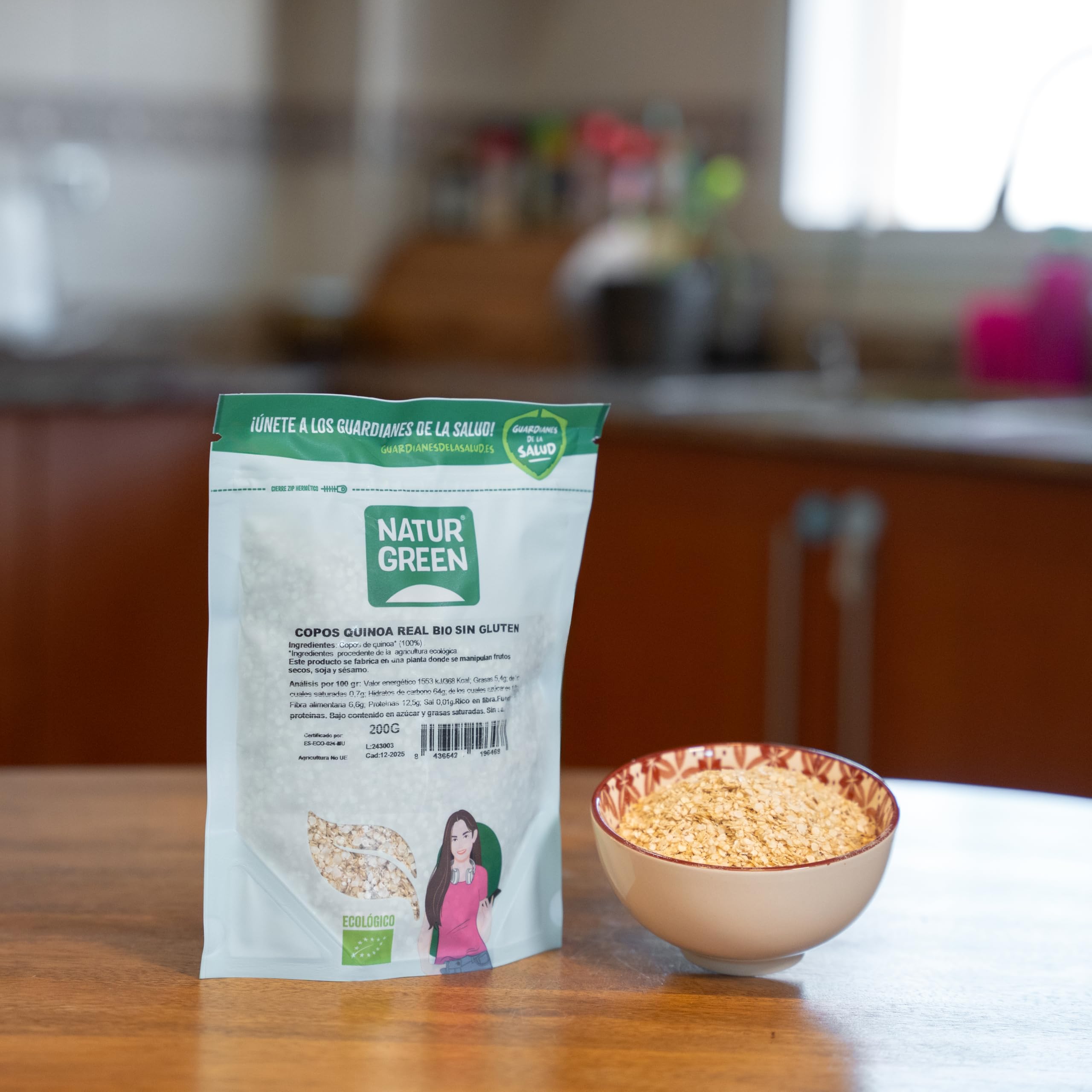 NaturGreen - Copos de Quinoa Real, Granos Quinoa Bio, Sin Gluten, Rica en Poteínas, Vitaminas B, C y E - 200 g