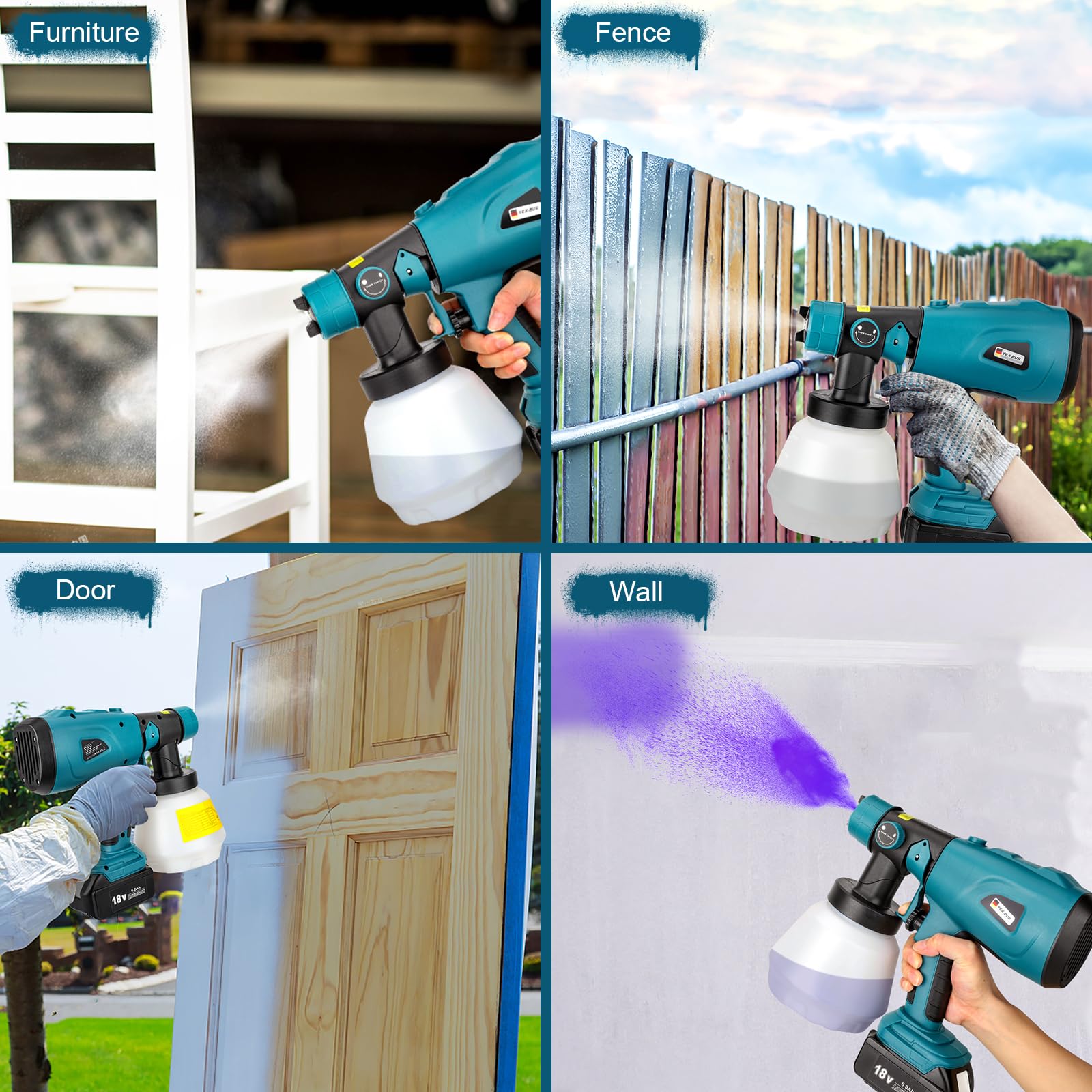Système de pulvérisation de Peinture sans Fil Makita 18 V, Pistolet HVLP 200 W, 1000 ML, 4 Buses, 3 Motifs, pour Bricolage et Murs