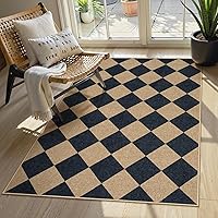 Lahome Checkered Easy Jute 3x5 Rug - Non-Slip Washable Outdoor Indoor Farmhouse Patio Entryway Carpet