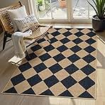 Lahome Checkered Easy Jute 3x5 Outdoor Patio Rug, Washable Rugs for Entryway Diamond Indoor Outdoor Living Room Carpet, Farmhouse Neutral Non Slip Black Door Carpet for Backyard Bedroom