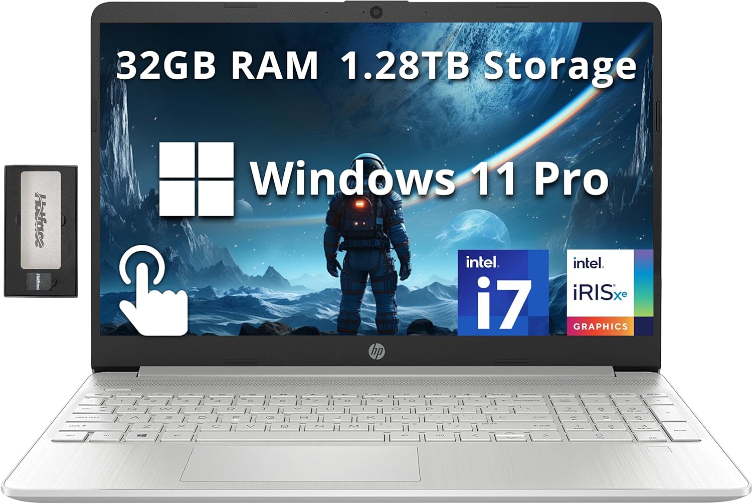 HP 15.6" FHD Touchscreen Business Laptop, Intel i7-1255U, 32GB RAM, 1.28TB Storage(1TB SSD+288GB Docking Station Set), Intel Iris Xe Graphics, Number Pad, Windows 11 Pro, Natural Silver