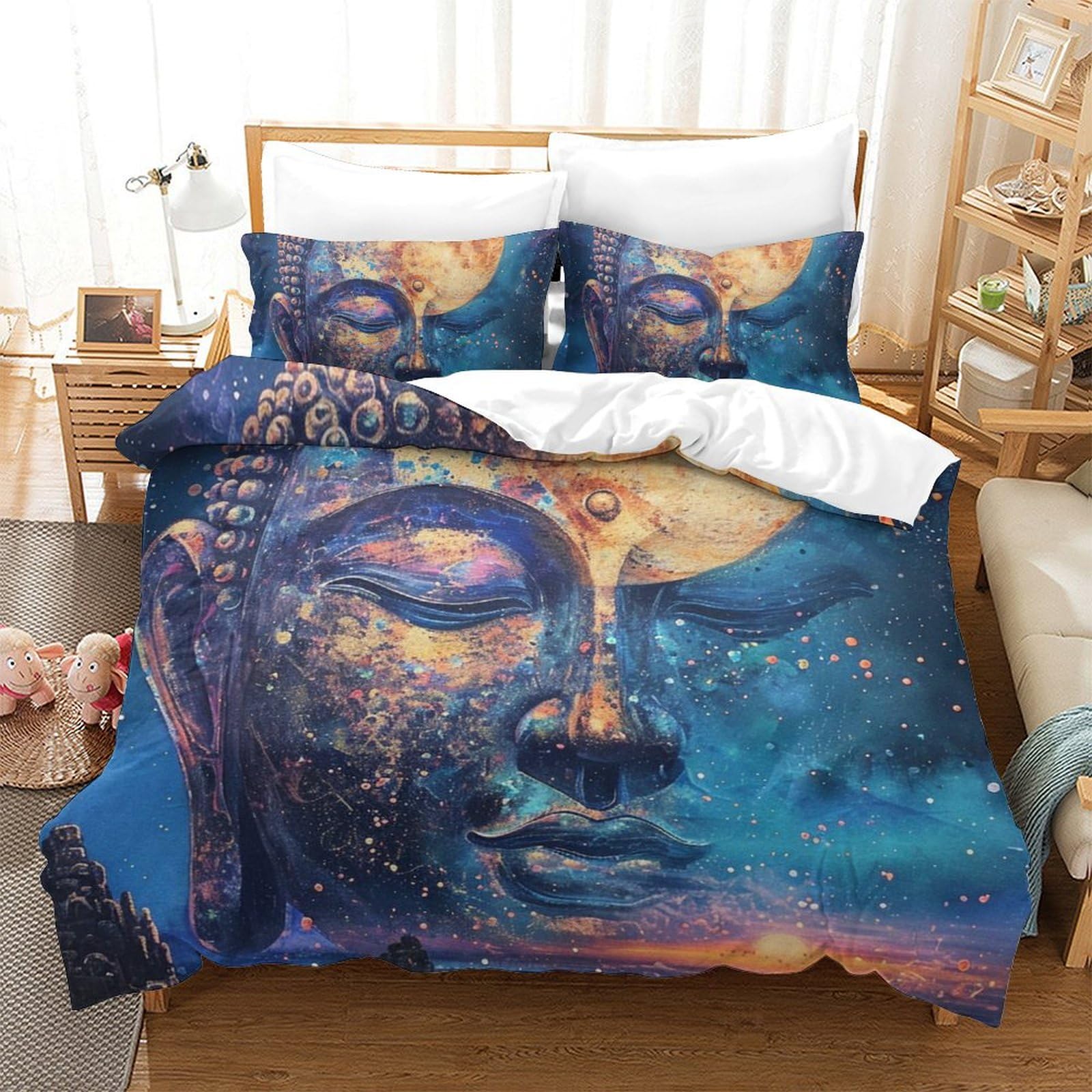 Housse de couette Bouddha en microfibre douce anti-glissement avec fermeture éclair 220x240