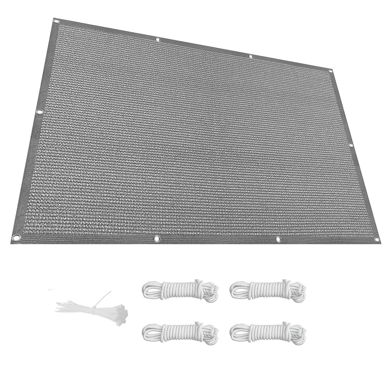 Voile d'ombrage 130x145 cm avec oeillets et cordons protection UV extérieur gris clair