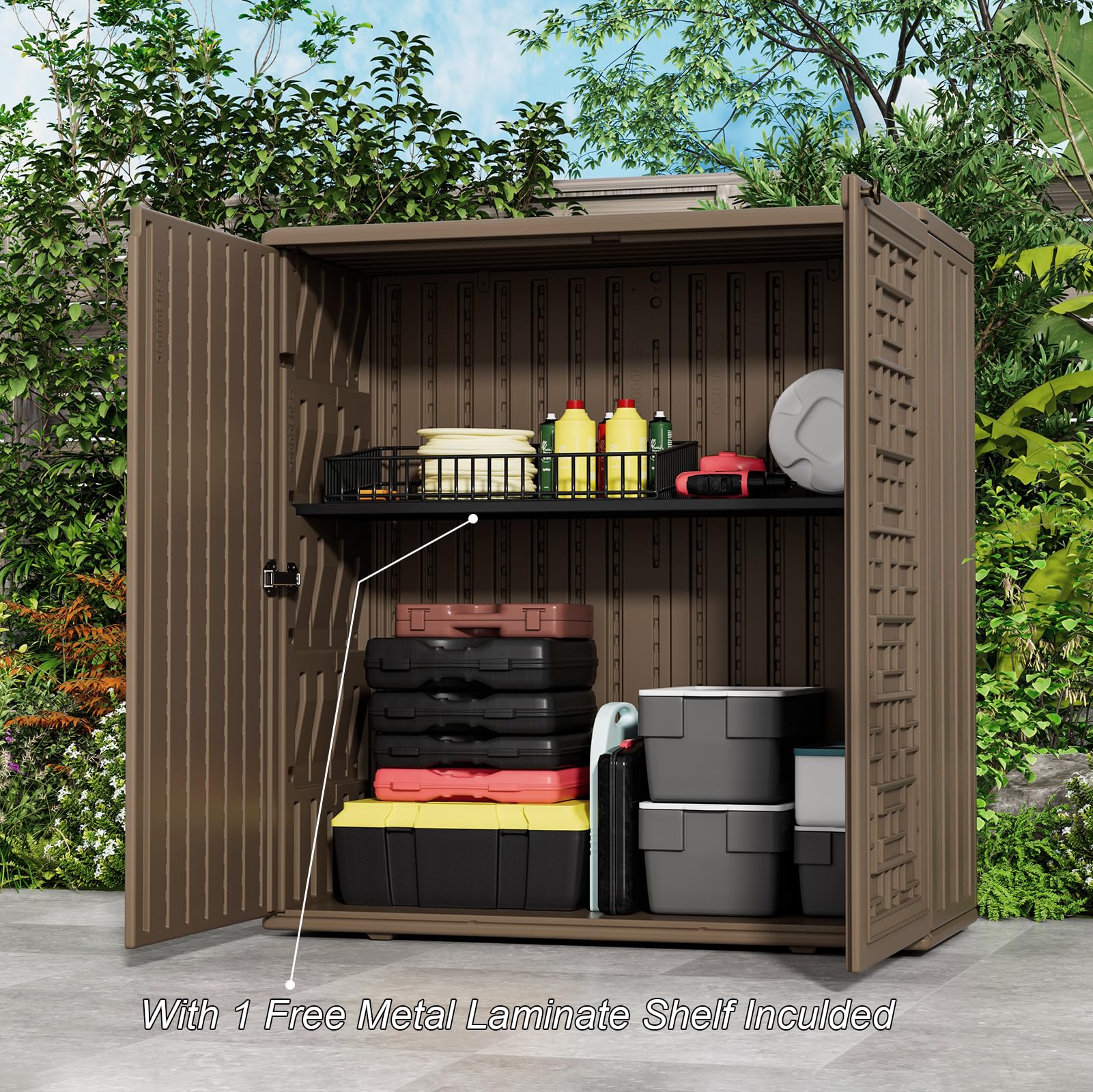 HOMSPARK Indoor/Outdoor Storage Cabinet with Doors and Shelf, 34”x16”x36” HDPE P — product photo