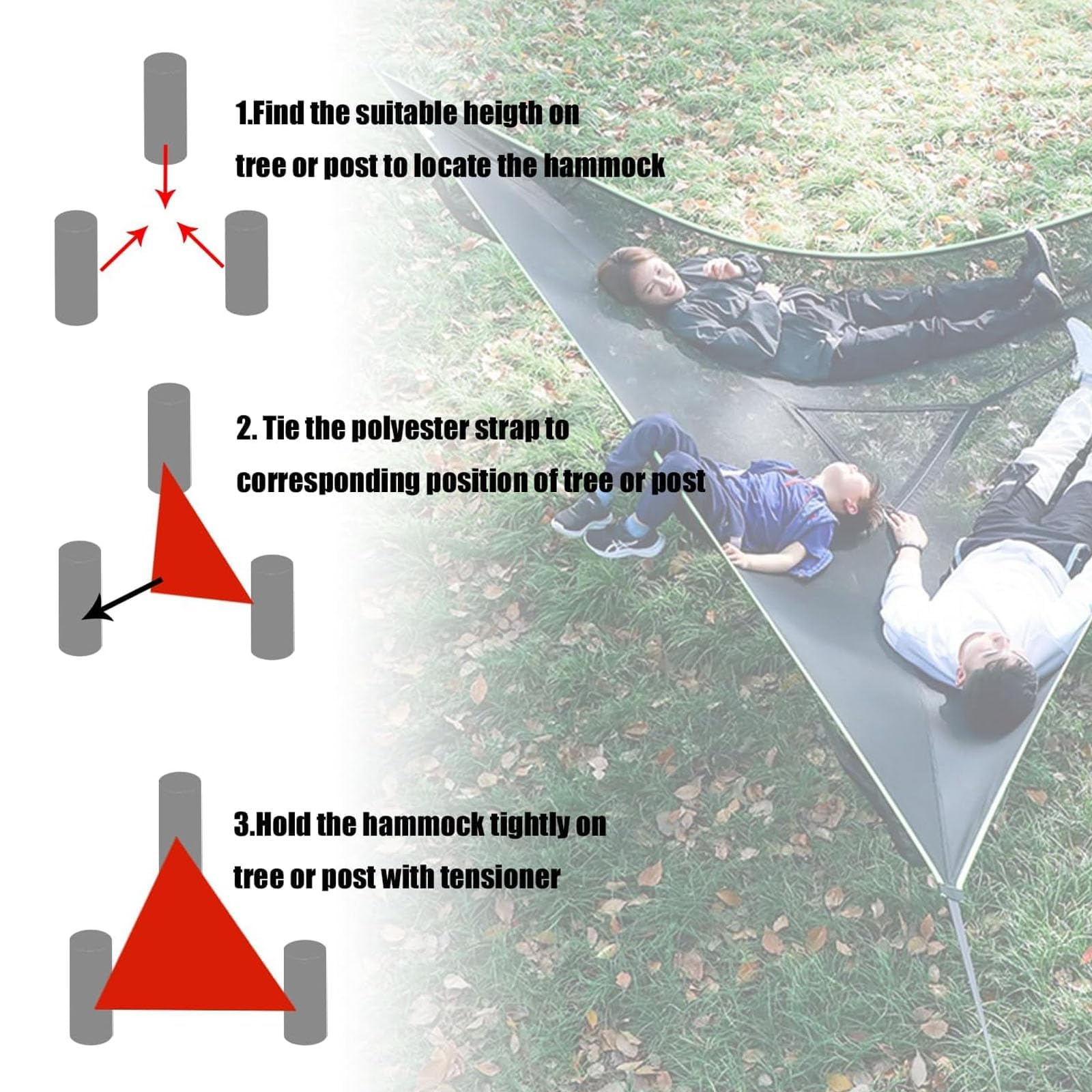 Hamac de Camping Triangulaire, hamacs Multi-Personnes 4/2,8 m Maximum 400 LB pour la détente en Plein air, hamac Extra Large, avec 3 Sangles et Sacs en Filet, Sac de Rangement Green 2.8x2.8x2.8m