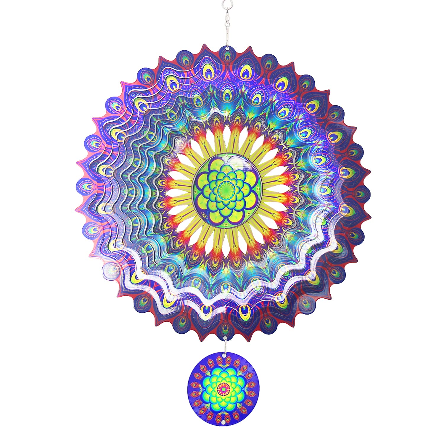 Molinillos de viento de mandala 3D de 12 pulgadas, esculturas cinéticas colgantes de acero inoxidable, corte láser, arte de mandalas de metal, decoración colgante de estrella para interiores y
