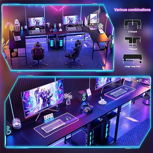 Miniatura 7 de iSunirm Escritorio reversible para computadora en forma de L con toma de corriente mágica y luz LED inteligente, escritorio de esquina de oficina