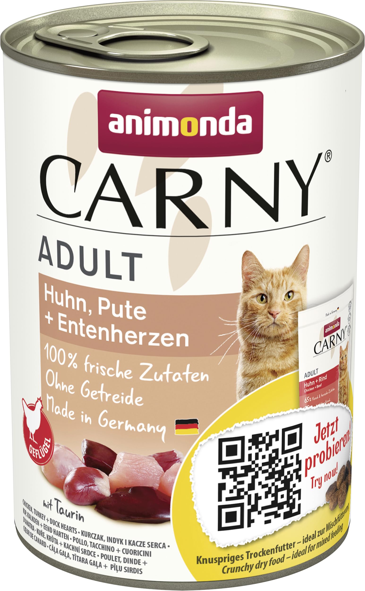 animonda CarnyAdult cat food, wet food for adult cats, chicken, turkey + duck heart, 6 x 400g