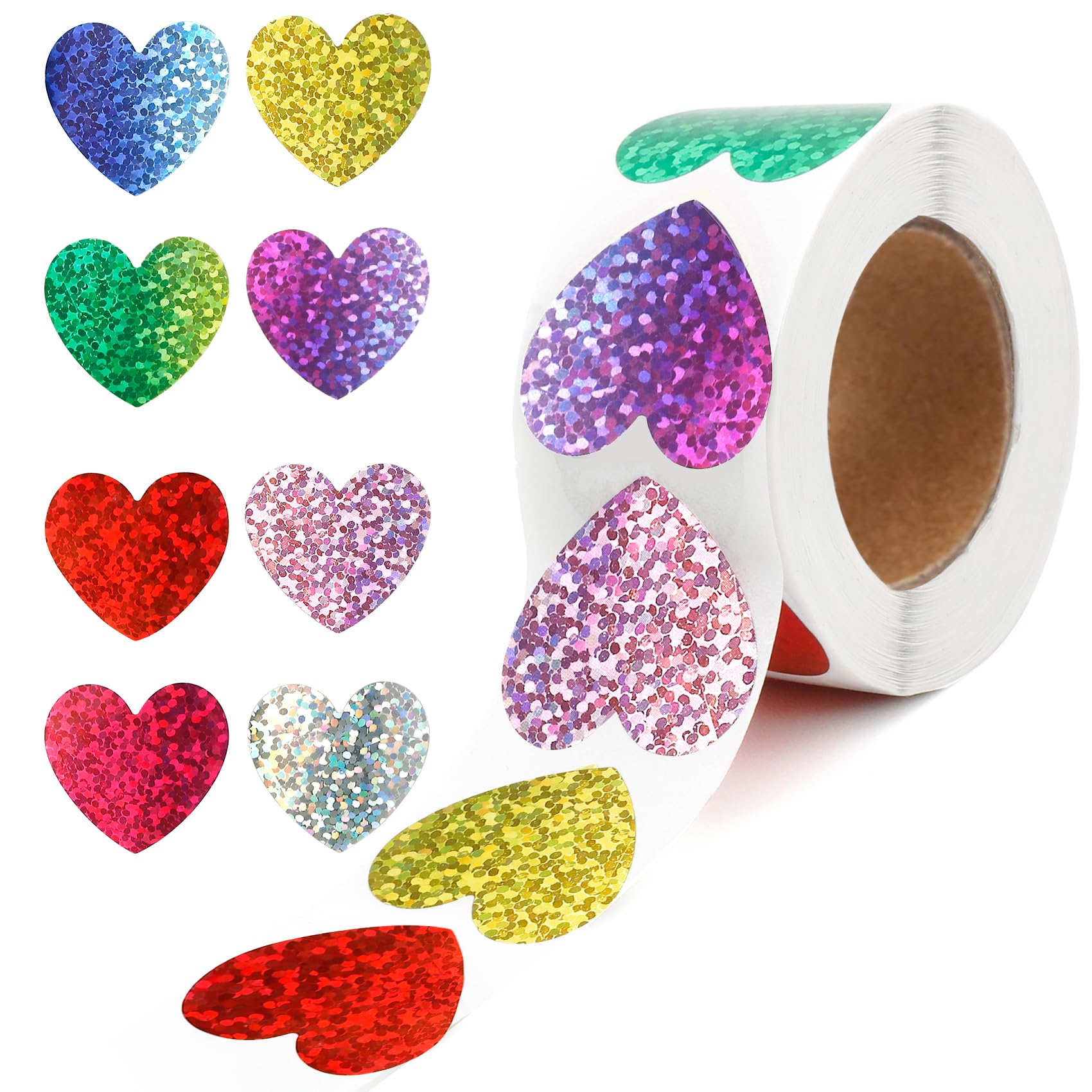 500 Pcs Glitter Heart Stickers, 1 Inch Sparkly Colorful Love Stickers for Scrapbooking, Card Making, Envelope Decoration, Journals and Party Favors