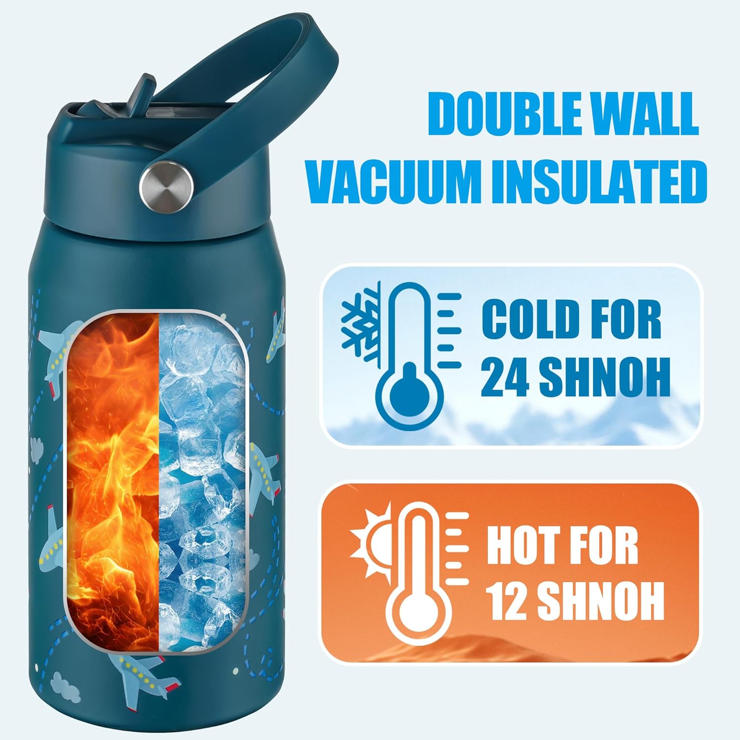 OLDLEY kids Water Bottle - 18oz Insulated Stainless Steel - Wide Straw Lid, Non Spill, Leakproof, Kids Water Bottle for School,Airplane - Image 6