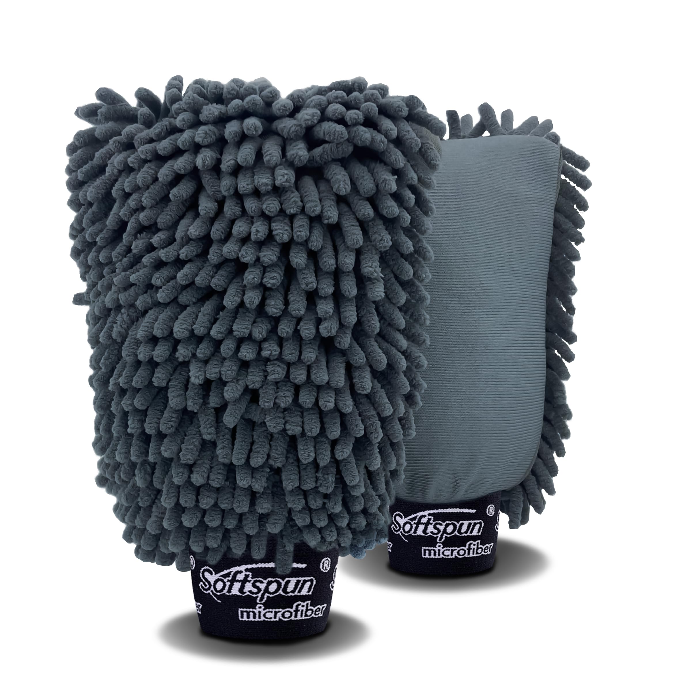 SOFTSPUN Microfiber Chenille & Glass Cloth Mitt, 2 Piece Combo 1700 GSM Grey! Multi-Purpose Super Absorbent and Perfect Wash Cleaning for Bike Auto, Cars Both Interior and Exterior.