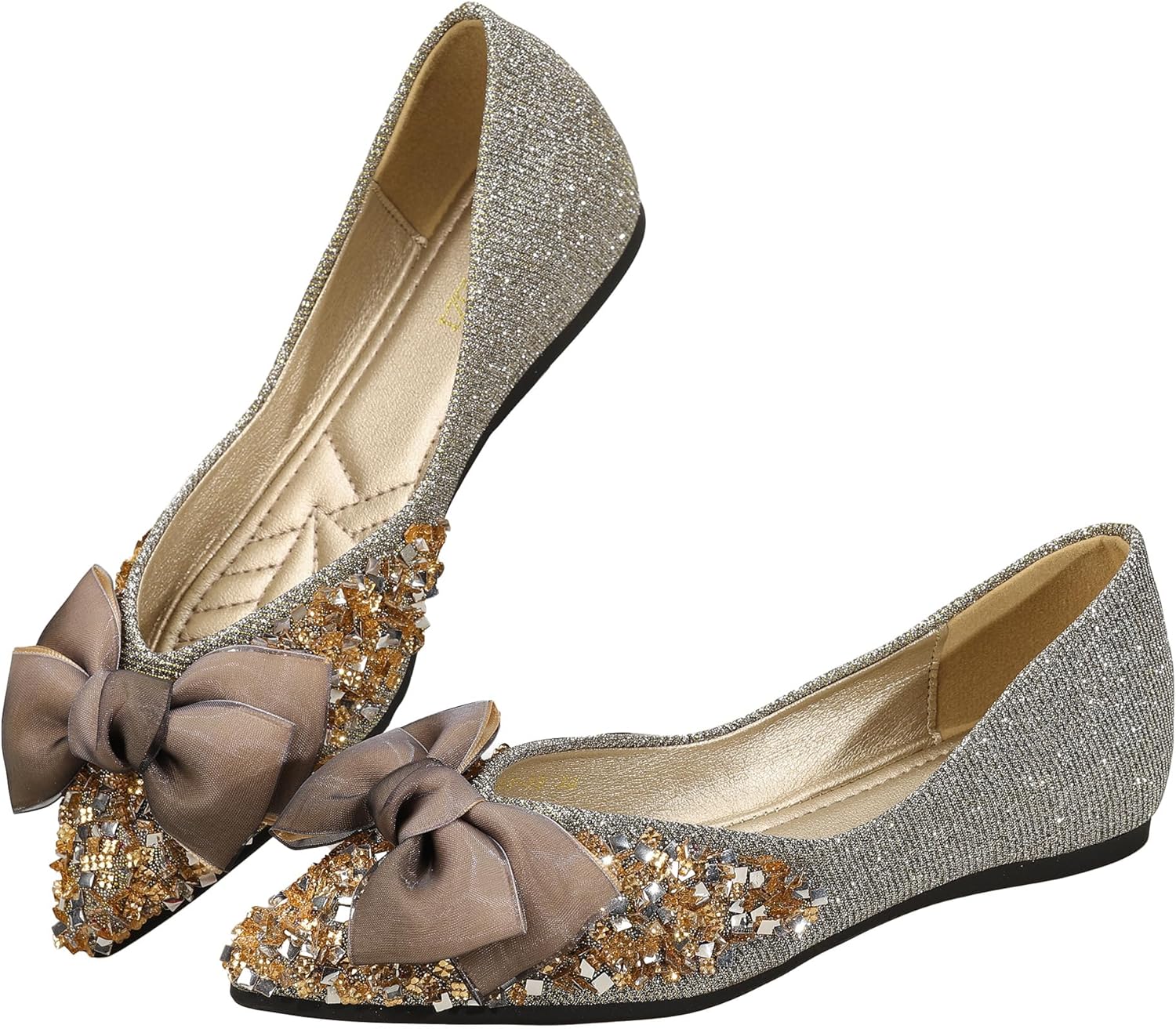 Flats Shoes for Women Rhinestones Bow Wedding Flats Slip on Flats for Women Comfortable Dress Shoe - Image 3