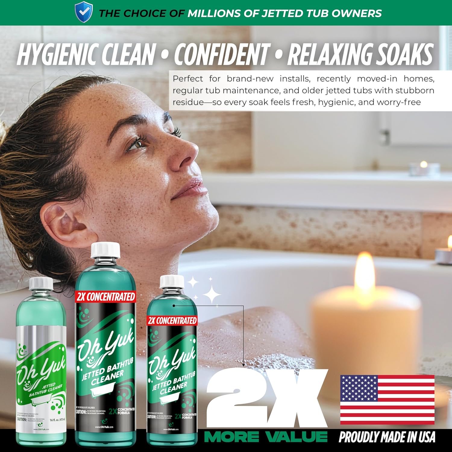 Oh Yuk Jetted Tub Cleaner 2X Concentrated – Deep Cleaning Jetted Bathtub & Jacuzzi Cleaner for Tub Systems with Jets – Removes Buildup – 16 fl oz