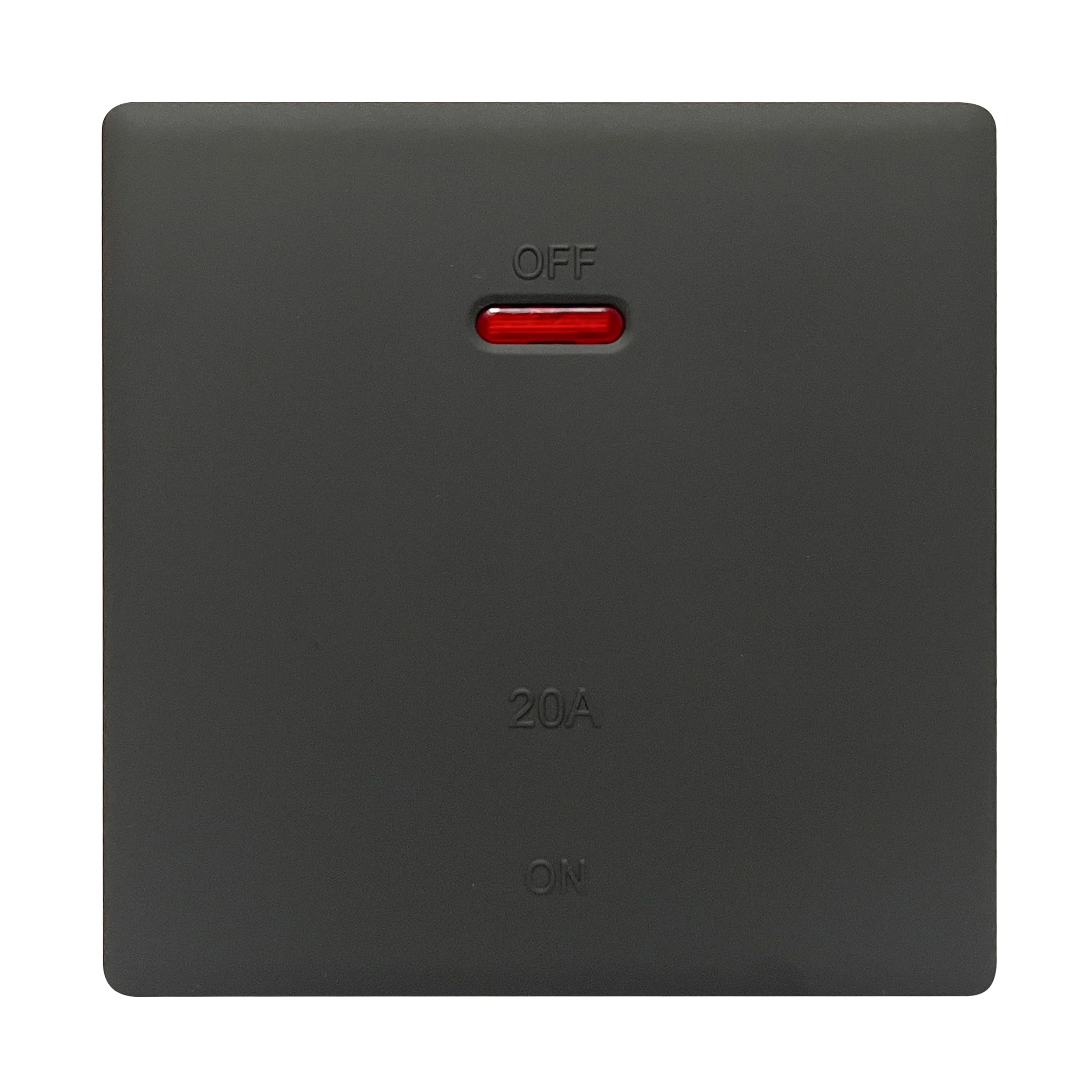 45A DP Switch - Elegant Soft Touch Matte Black, Heavy Duty Double Pole Electrical Switch with Red Neon Indicator