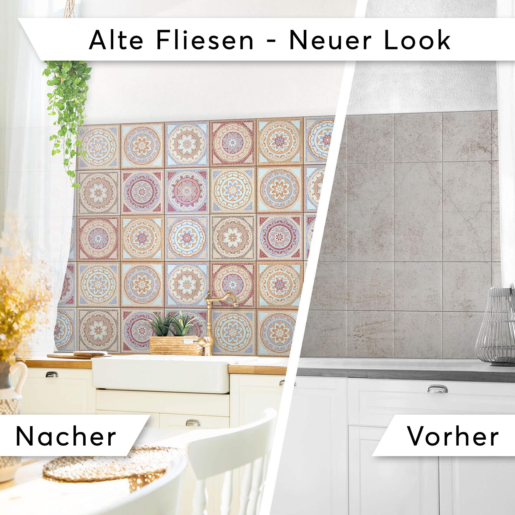Fliesenmosaik - Fliesenaufkleber I Klebefolie zum Fliesen überkleben I Stickerfliesen für Küchen und Bad-Fliesen I 20x20 cm - Motiv Mosaik Afrika - 18 Stück