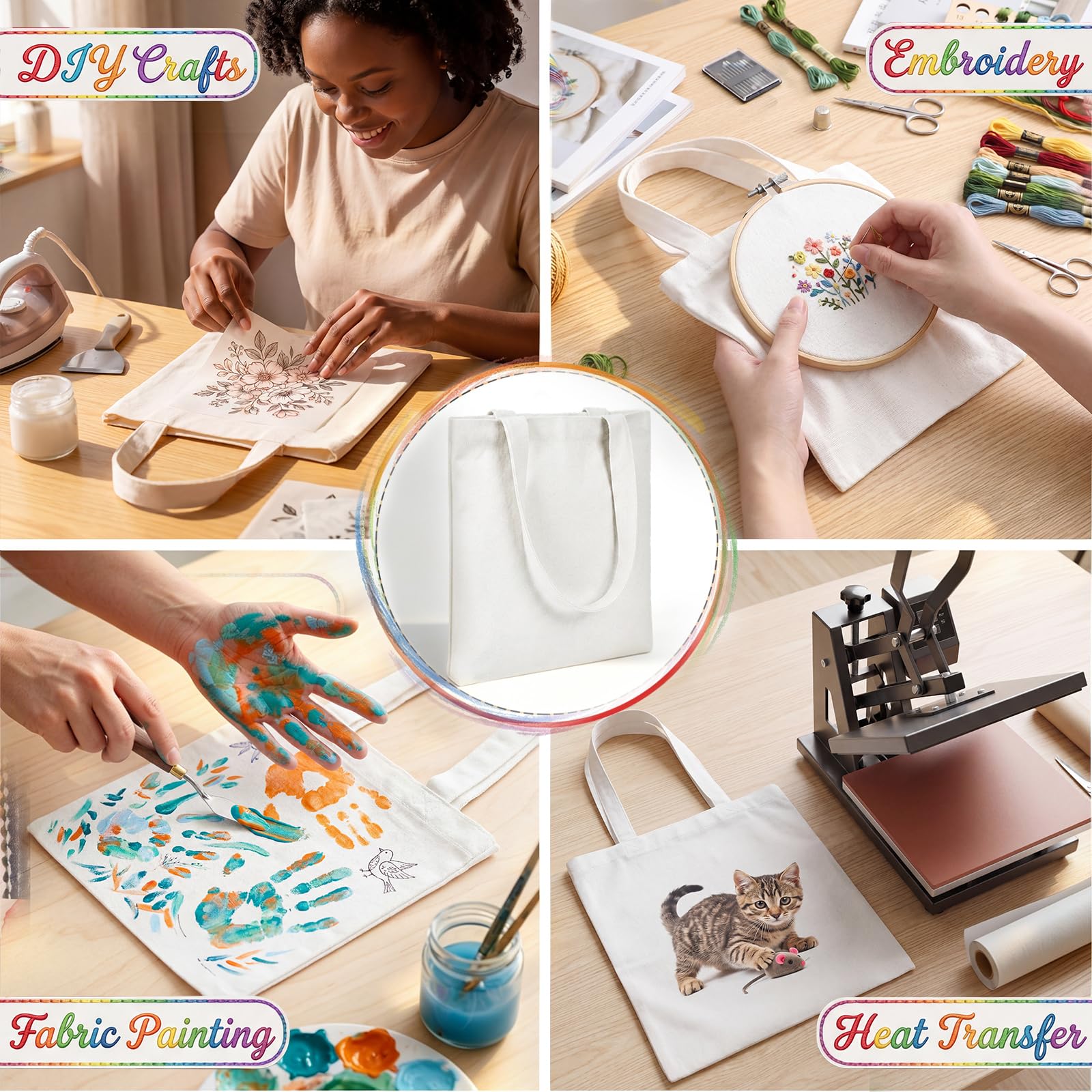 Hestya Mini Tragetasche aus Weißem Canvas Stoffbeutel aus Baumwolle mit Henkel Wiederverwendbar mit Graffiti Print Stofftasche für DIY Werbung Geschenk Medikamente Bemalen Bedrucken Jutebeutel
