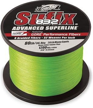 Sufix 832 Braid Line-1200 Yards Neon Lime, 80-Pound