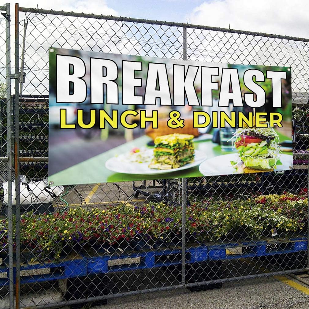 Vinyl Banner Multiple Sizes Breakfast Lunch & Dinner Restaurant & Food Outdoor Weatherproof Industrial Yard Signs Forest Green 6 Grommets 36x72Inches