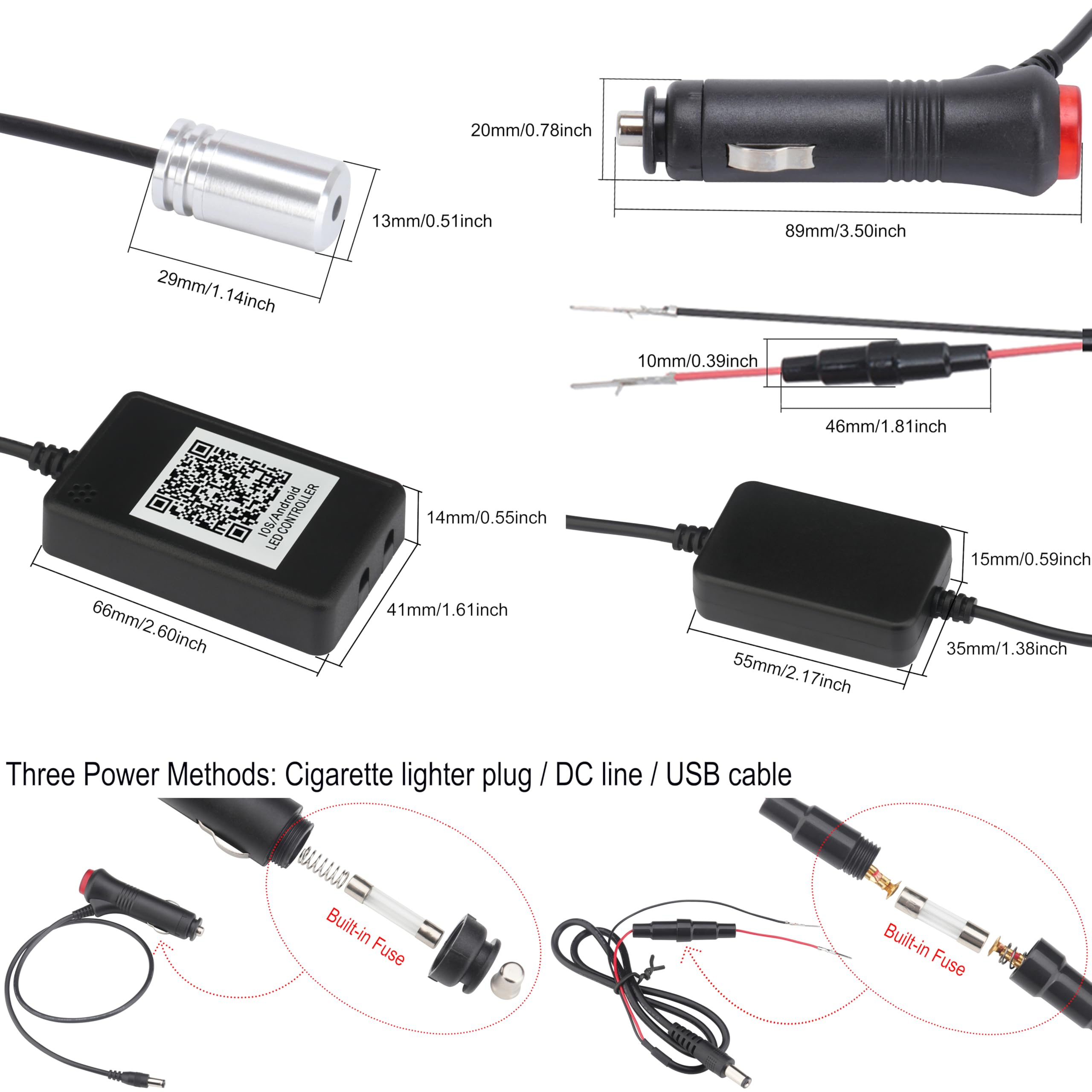 Auto Innenraum Umgebungsbeleuchtung Glasfaser RGB 64 Farben Mehrfarbig Musik Auto Fußraum Beleuchtung Kit mit Zigarettenanzünder und App Mikrofon, DC 12V-24V 1W 8m