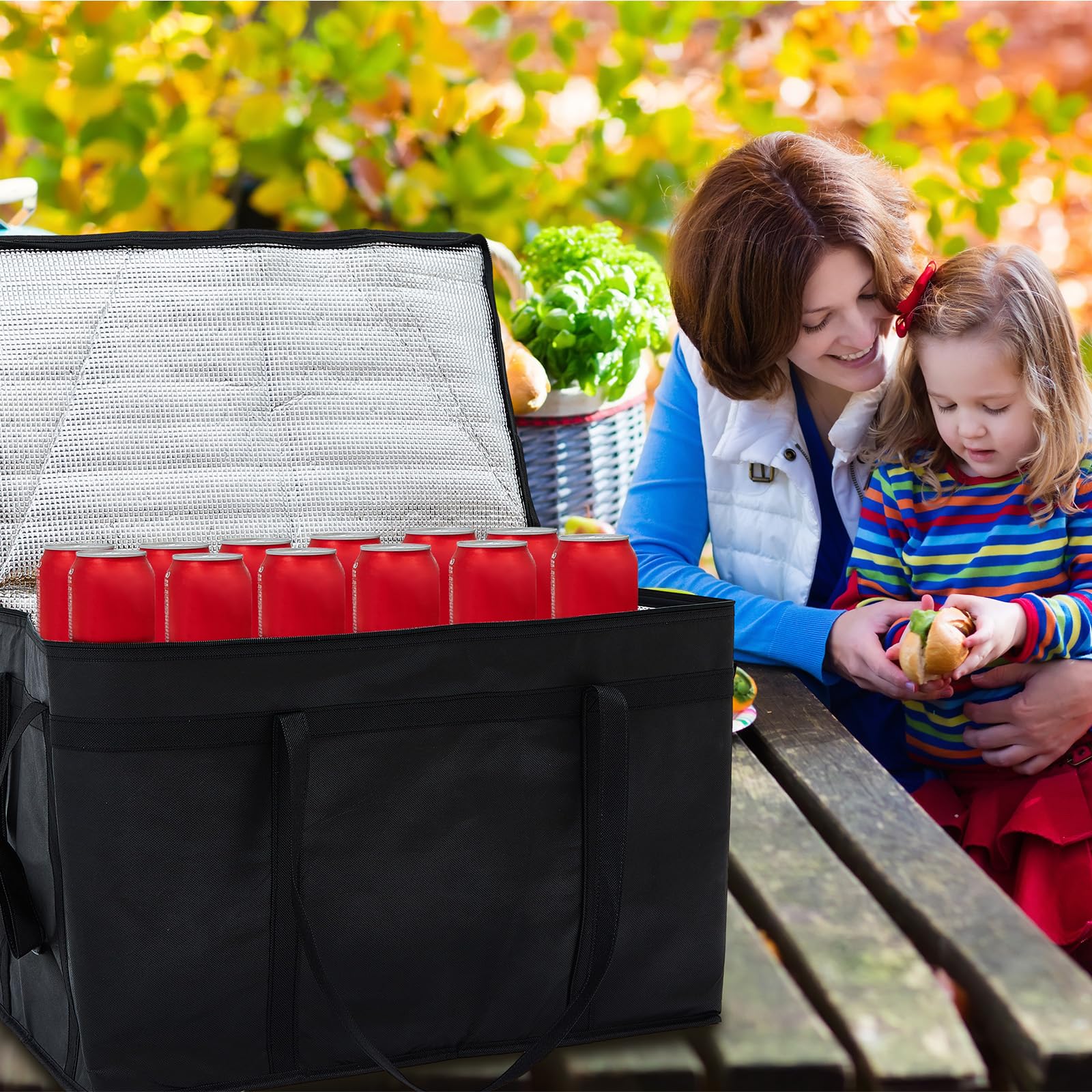 Maxcheck Isolierte Lebensmittel-Liefertasche mit hartem Boden, XXXL-Kapazität, isolierter Kühler, Catering-Tasche, wiederverwendbar, für Pizza, heiße und kalte Speisen, Wärmer von Mahlzeiten