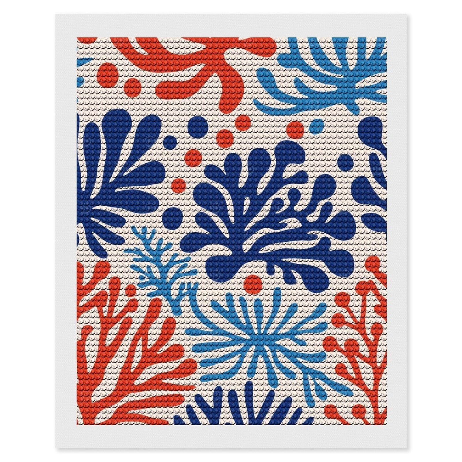 Junmoney Blue Red Coral Reef Diamond Painting Canvas Set 16"x20", Mindful Craft Activity, Nice Detail and Sparkle, Farmhouse Decor, Birthday Gift