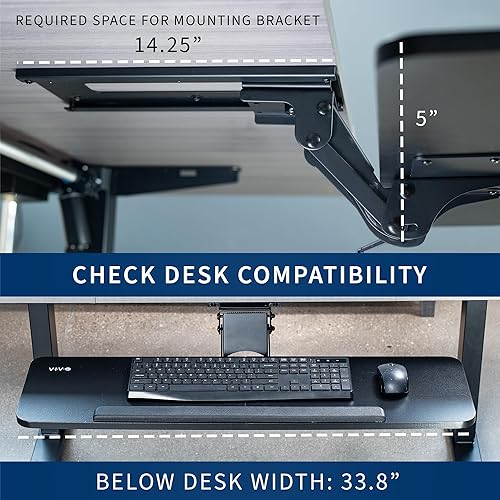 Miniatura 4 de VIVO Bandeja ajustable de plataforma para teclado y mouse de computadora, 34 x 10 pulgadas, ergonómica debajo de la mesa, cajón de montaje debajo