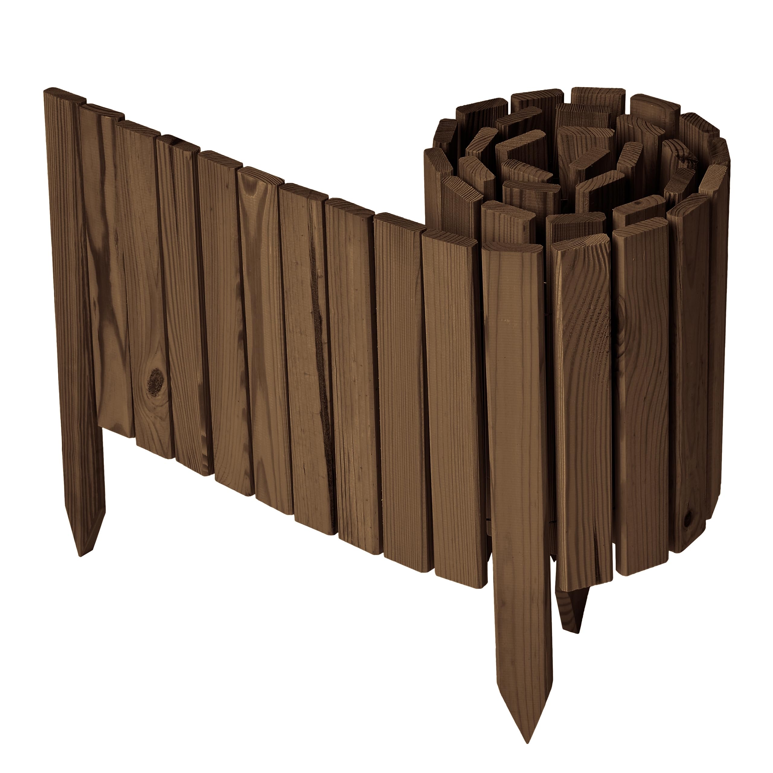 Garronda Beeteinfassung Holz Rollzaun Holzzaun 30 cm x 200 cm imprägniert Flexibler Rollborder Rasenkante Palisade Gartenzaun Umzäunung für Garten GD-0149, Dunkelbraun