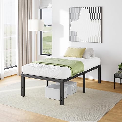 Miniatura 2 de Plataforma de marco de cama individual de metal de 18 pulgadas de alto, marco de cama resistente, tamaño individual, no necesita somier, fácil