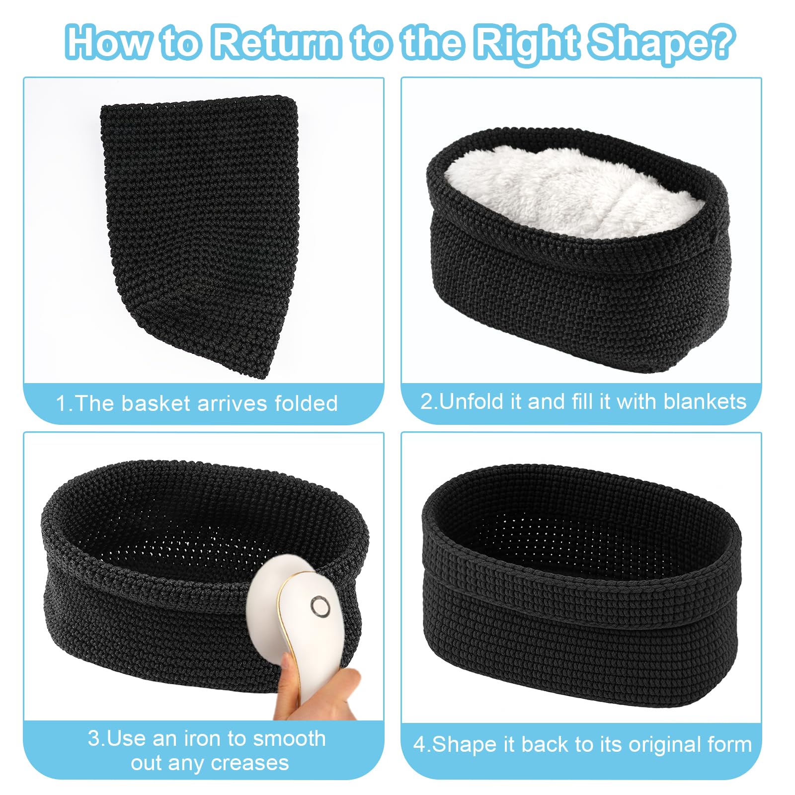 Panier à Linge En Corde De Coton 105L,Panier De Rangement Tressé En