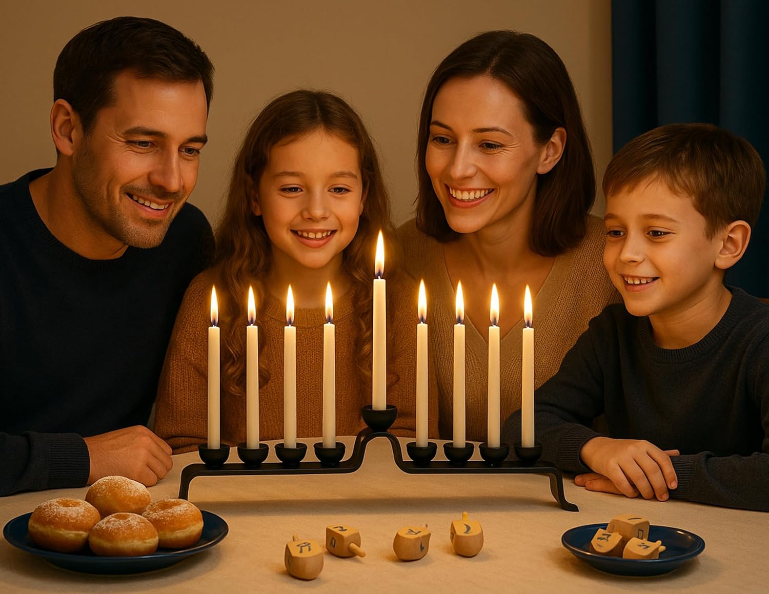 RTZEN Hanukkah Menorah 9 Branch - Large Wrought Iron Menorah Candle Holder - Handmade, Kosher, Fits Various Candle Sizes - Made to Last - Unique Black Menorahs for Chanukah